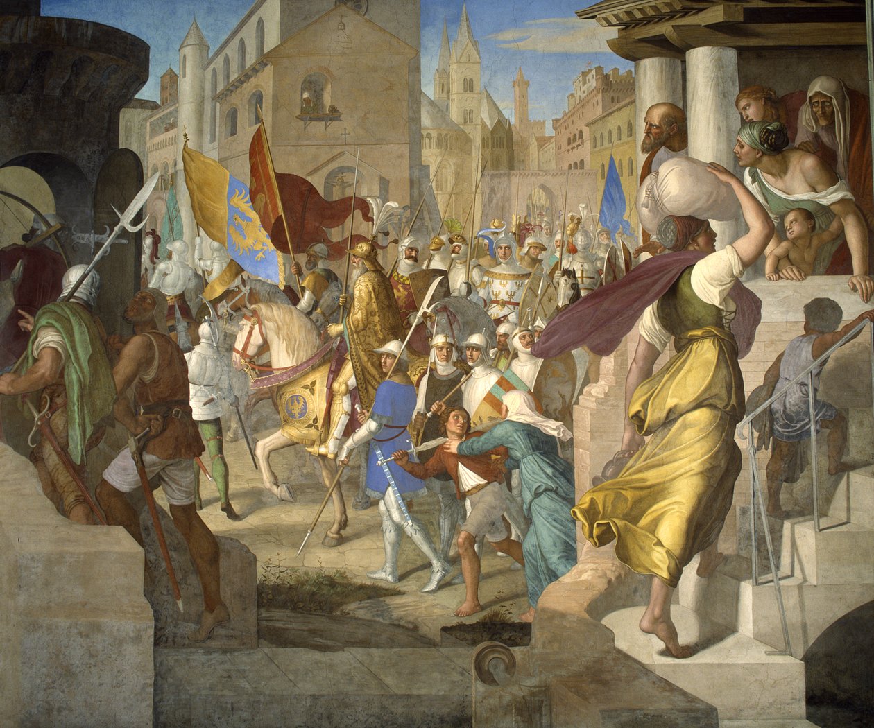 Het Leger van Karel de Grote in Parijs door Julius Schnorr von Carolsfeld