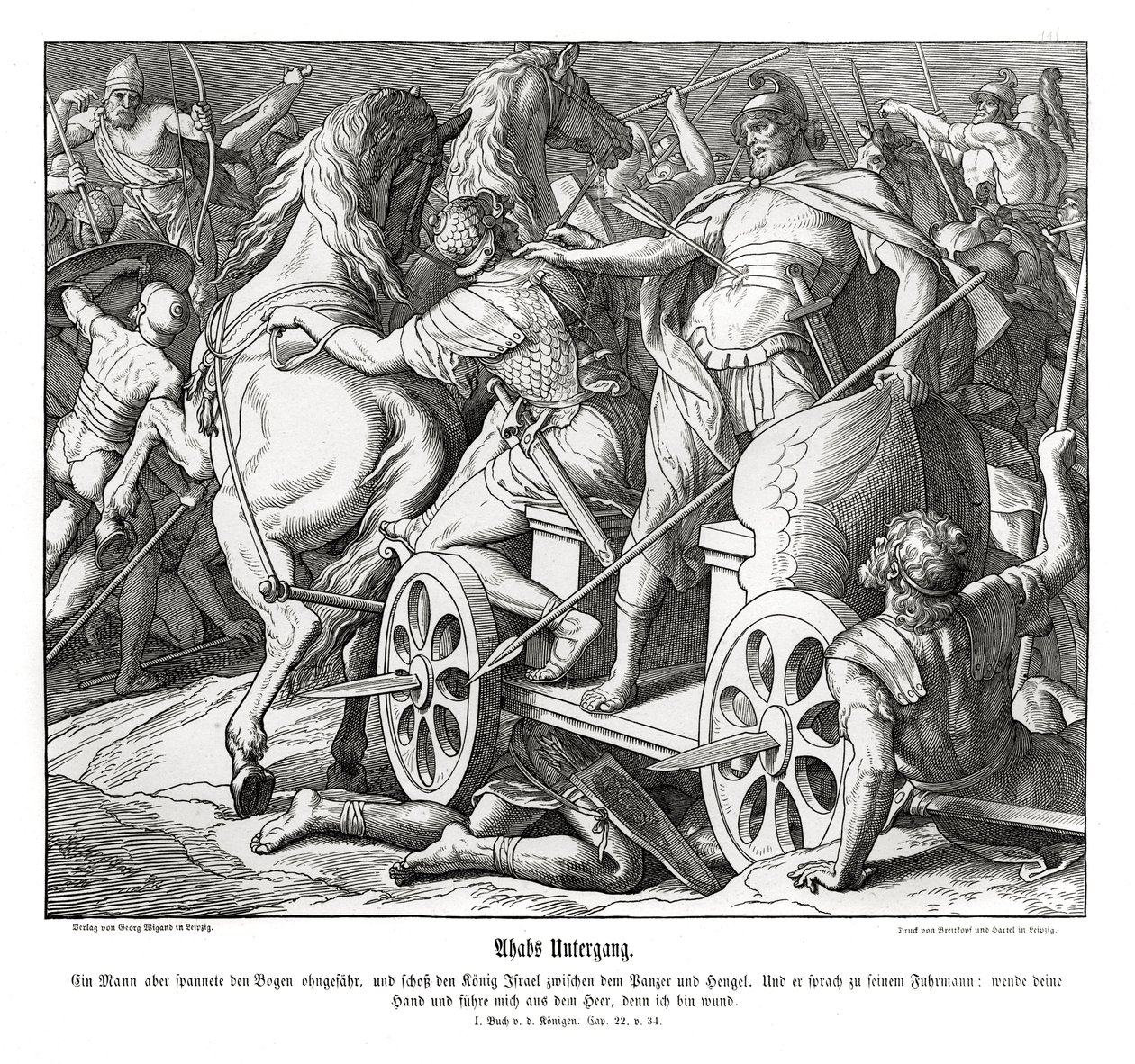 De val van Achab door Julius Schnorr von Carolsfeld