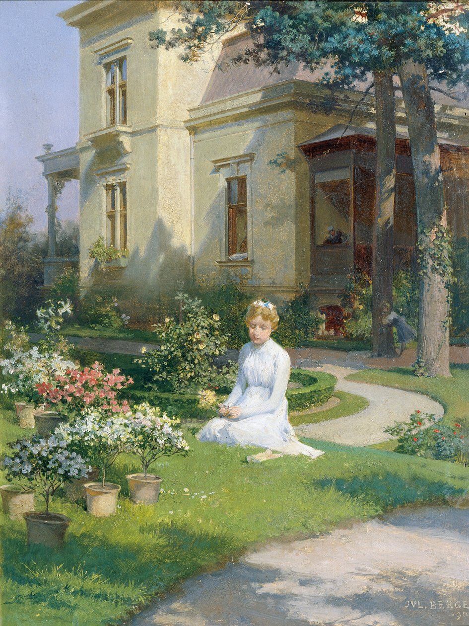 Meisje in de tuin van een villa door Julius Victor Berger