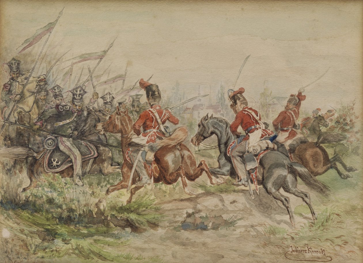 Poolse soldaten in gevecht met Russen door Juliusz Fortunat Kossak