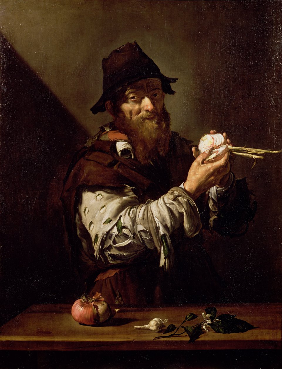Portret van een oude man met een ui door Jusepe de Ribera