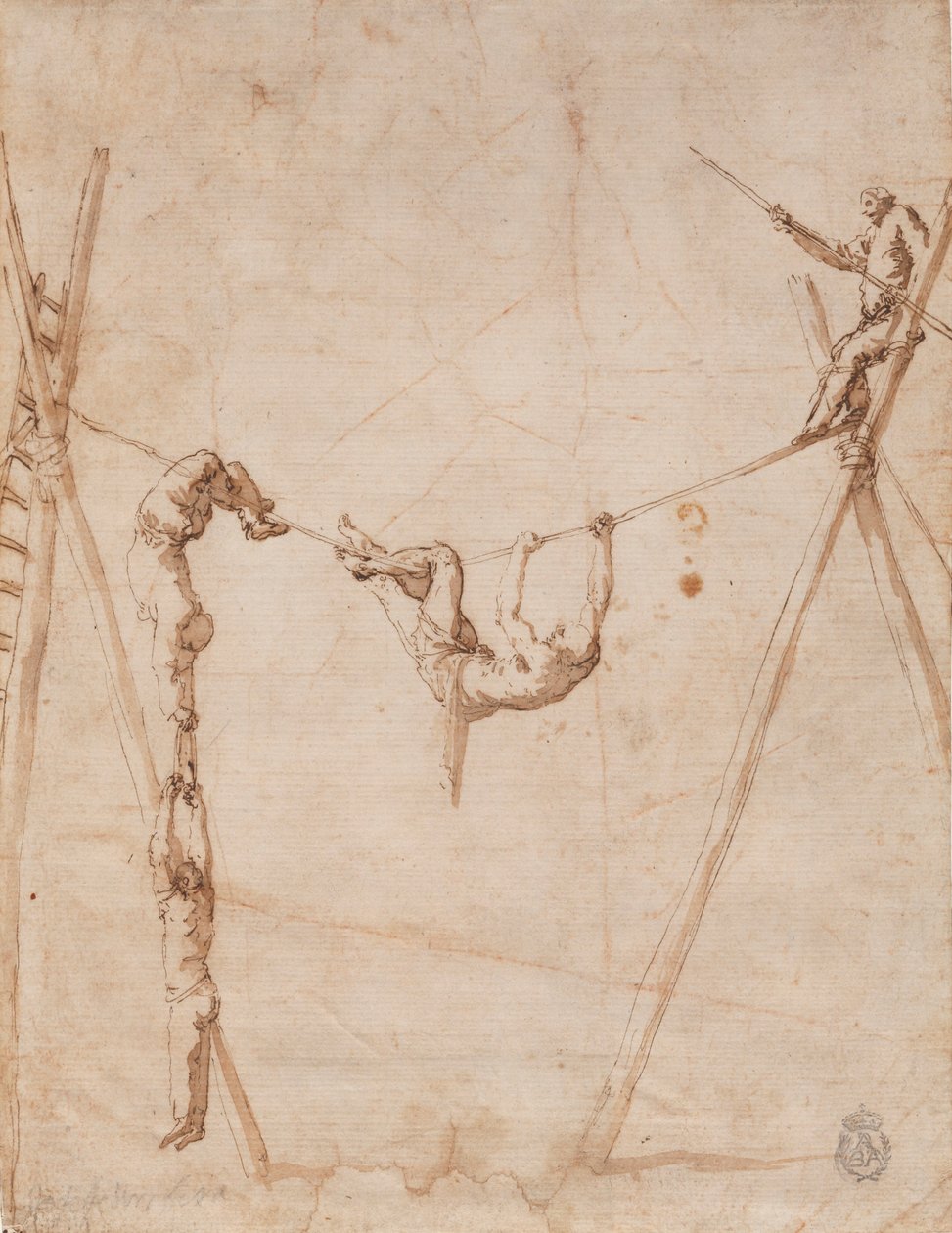 Acrobaten aan het touw. door Jusepe de Ribera