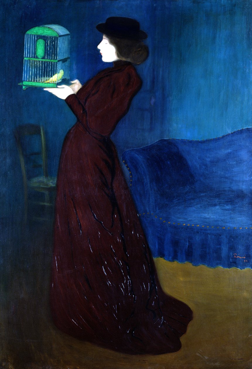 Vrouw met een vogelkooi door József Rippl Rónai