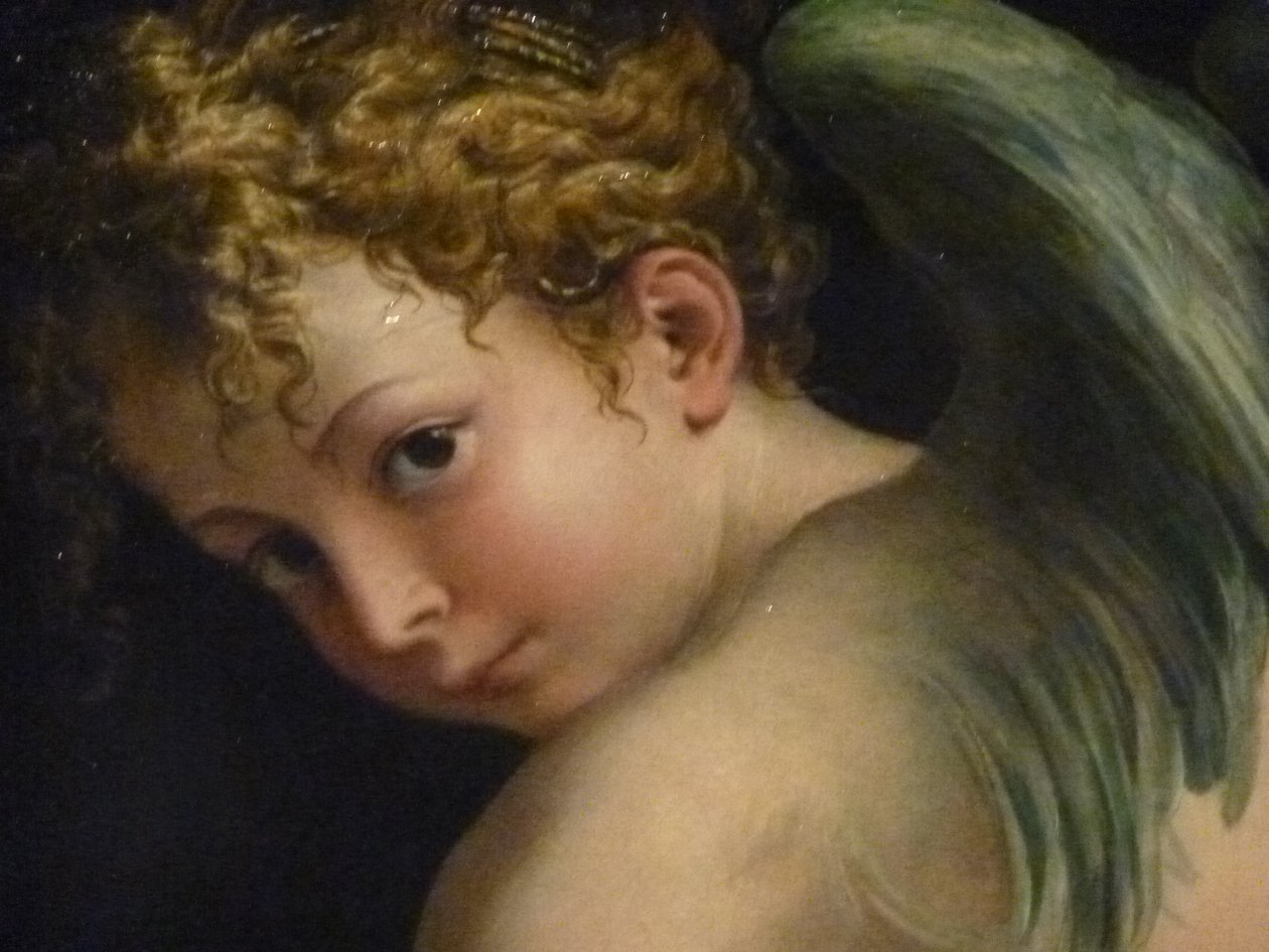 Cupido die zijn boog snijdt (detail) door Parmigianino