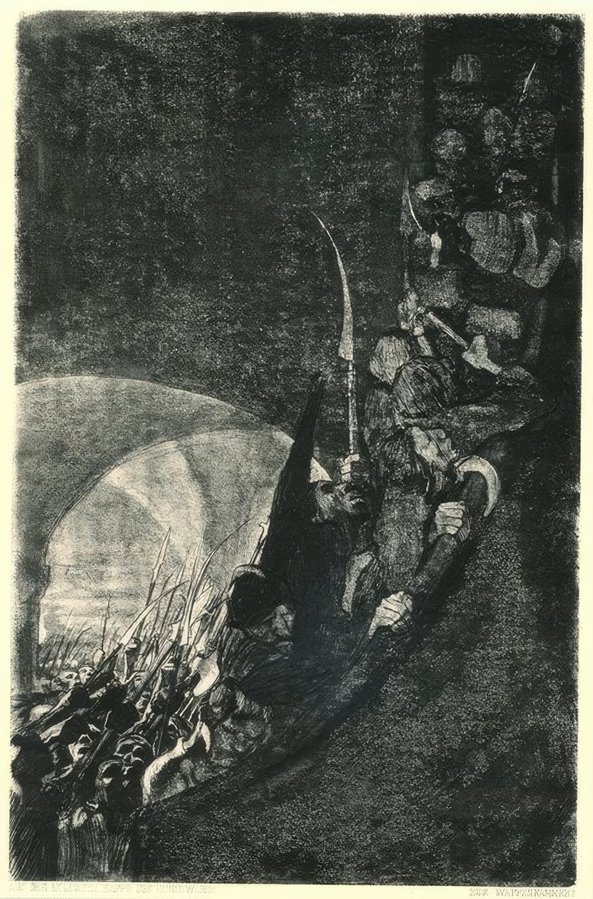 Bewapening in een gewelf door Käthe Kollwitz