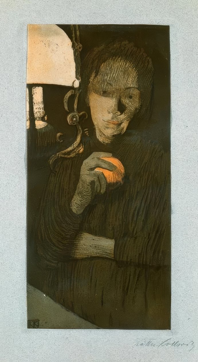 Vrouw met Sinaasappel door Käthe Kollwitz