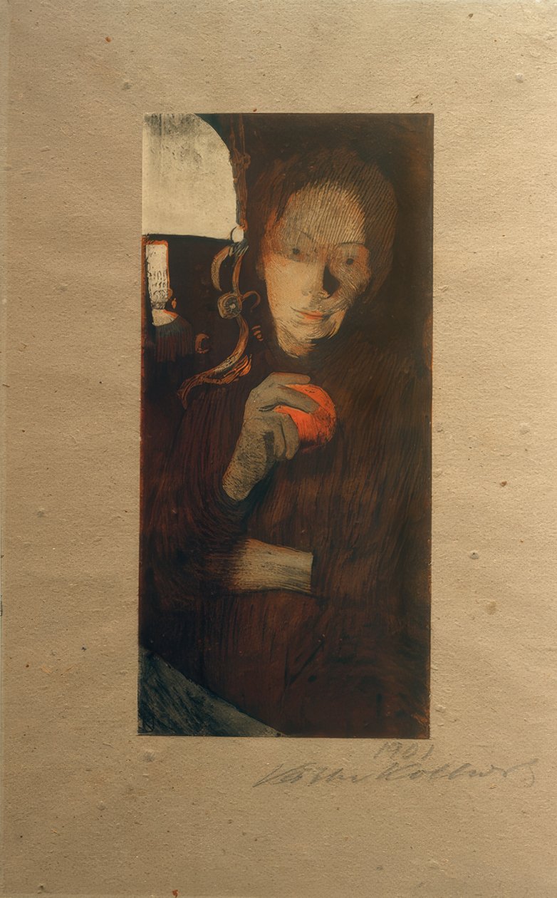 Vrouw met sinaasappel door Käthe Kollwitz