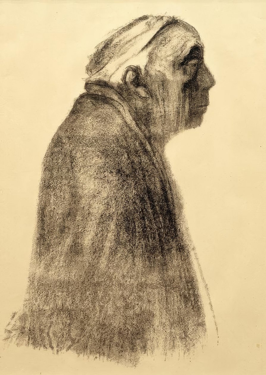 Zelfportret in profiel naar rechts door Käthe Kollwitz