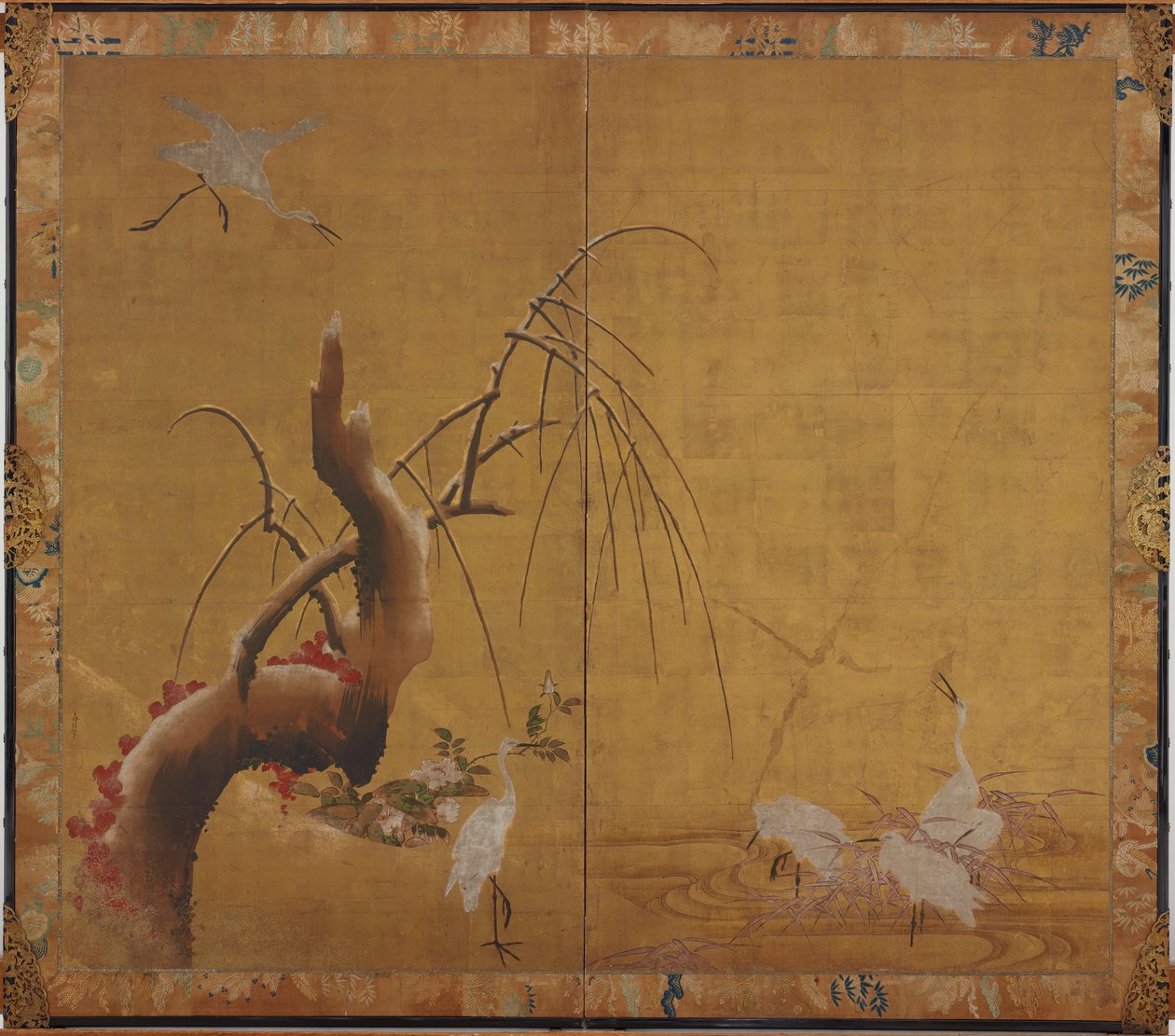 Reigers en oude wilg door Kano Sadanobu