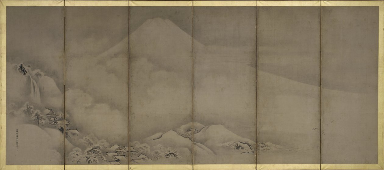 Mount Fuji en Matsubara Point, Schermen door Kano Tanyu
