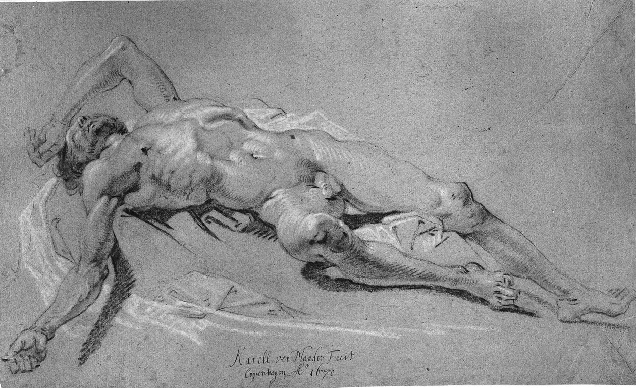 Liggend mannelijk model door Karel van III Mander