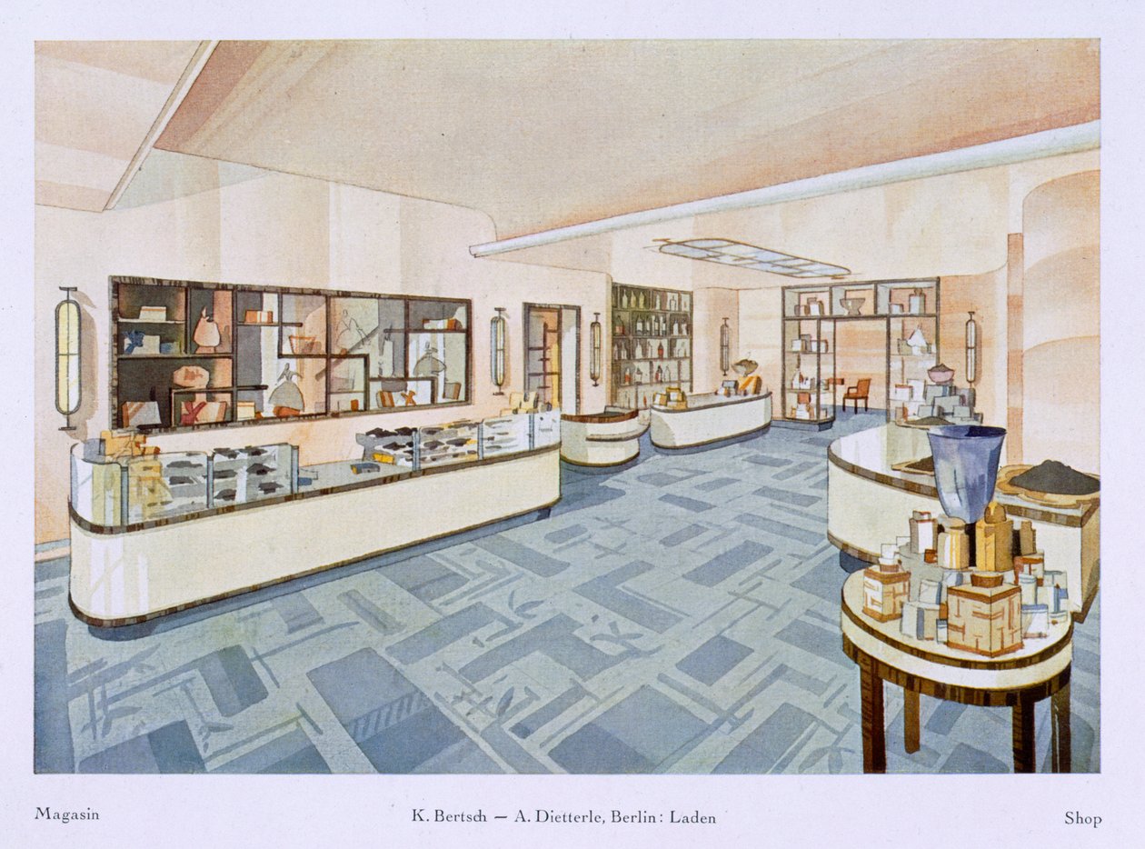 Parfumeriewinkel, illustratie uit Modern Interiors in Colour, 1929 door Karl Bertsch