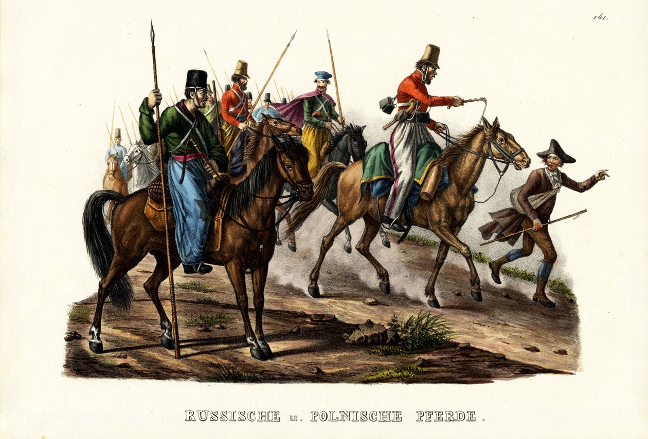 Russische en Poolse paarden, 1824 door Karl Joseph Brodtmann