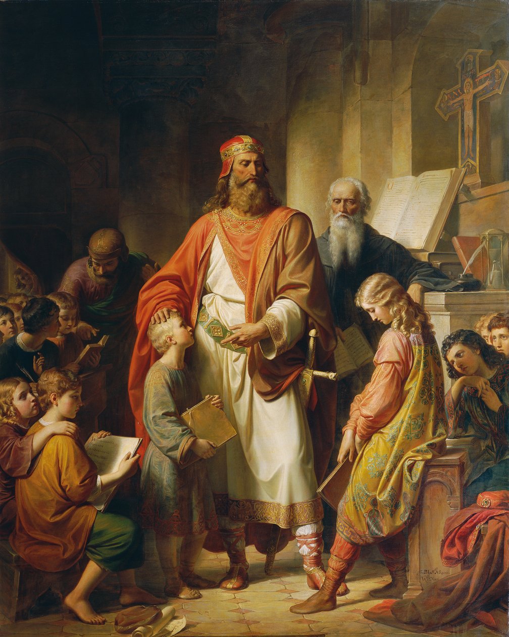 Karel de Grote berispt de slechte studenten door Karl von Blaas