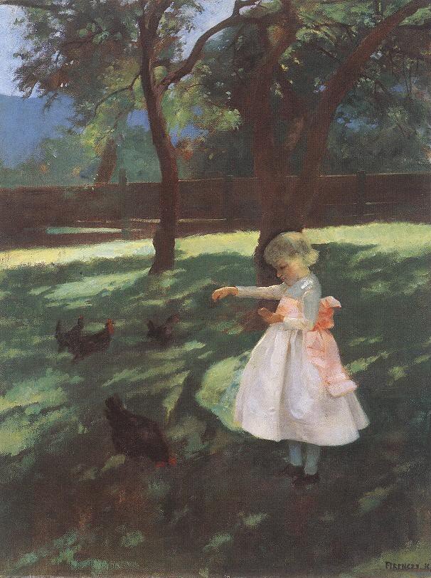 De kippen voeren door Károly Ferenczy