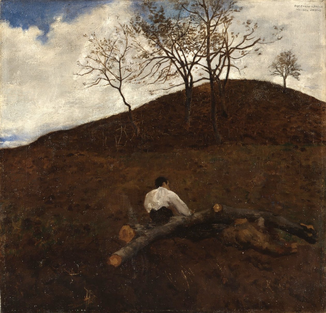 Landschap in de lente met de Bloemenheuvel door Károly Ferenczy