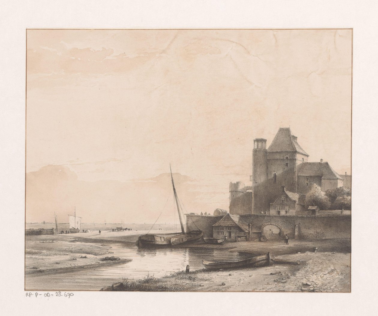 Burcht aan een rivier door Kasparus Karsen