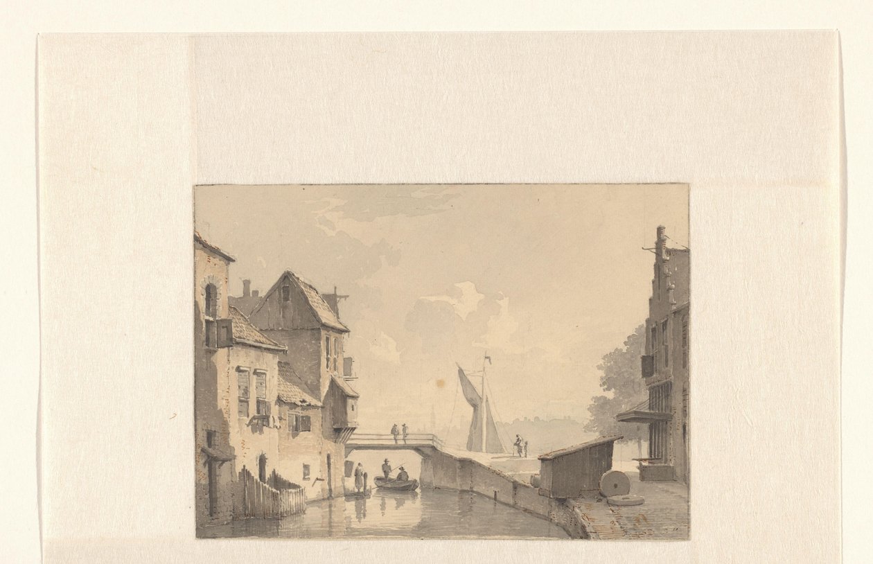 Gezicht op een gracht in een stad door Kasparus Karsen