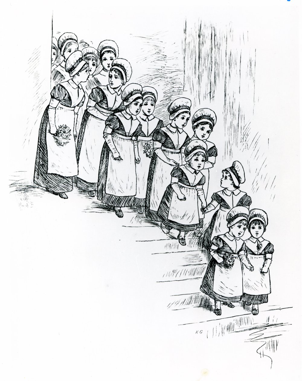 Liefdadigheidskinderen, ca. 1880 door Kate Greenaway