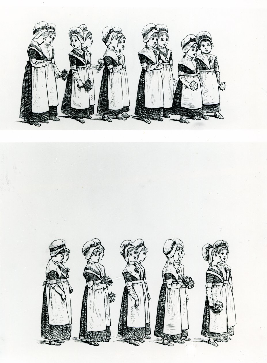 Liefdadigheidskinderen, ca. 1880 door Kate Greenaway