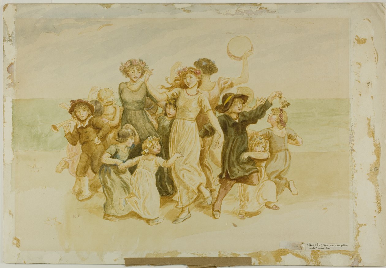 Spelende kinderen op het strand door Kate Greenaway