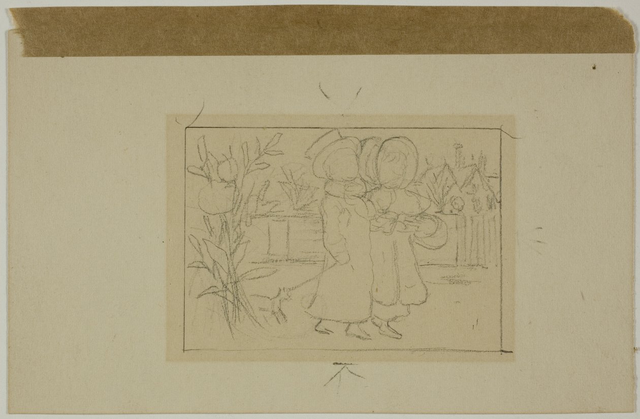 Twee wandelende figuren door Kate Greenaway