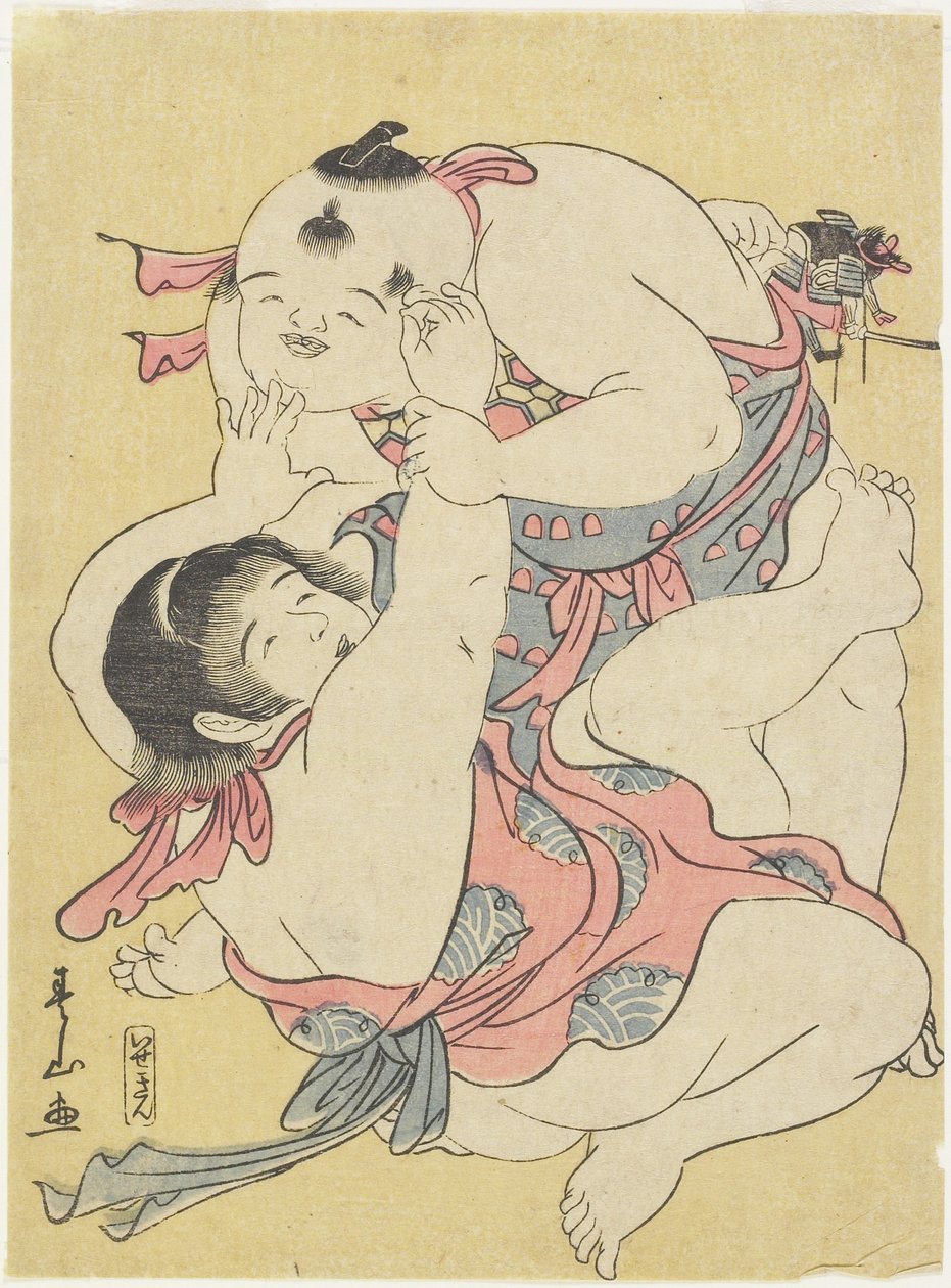 (Kinderen worstelen) door Katsukawa Shunzan