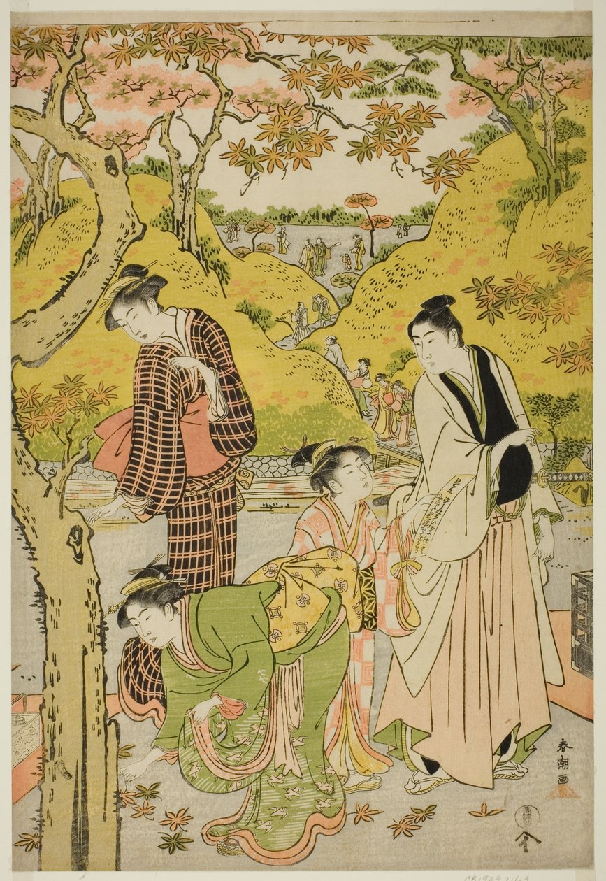Picknick in de herfst door Katsukawa Shuncho