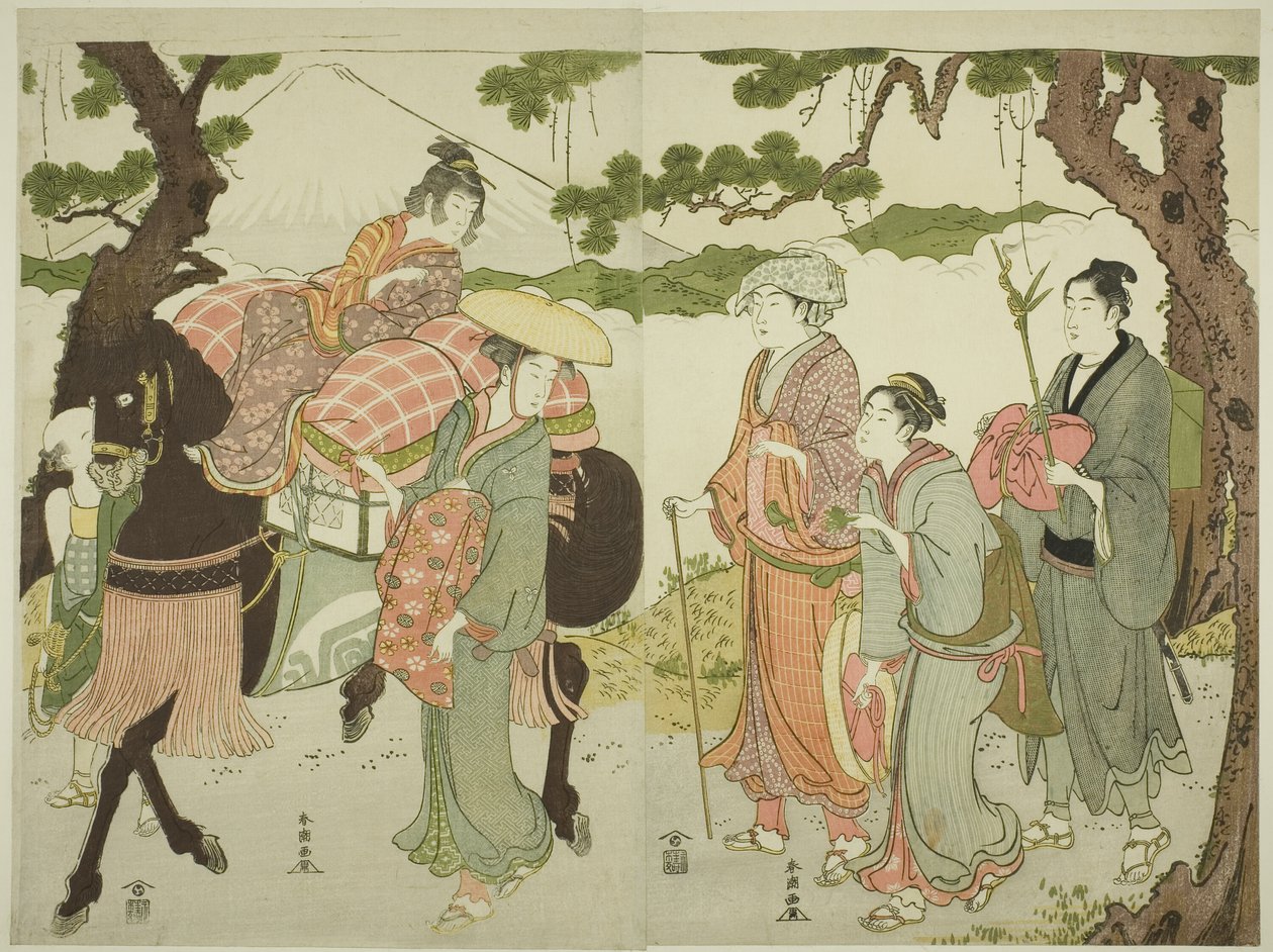 Reizigers op de Tokaido door Katsukawa Shuncho