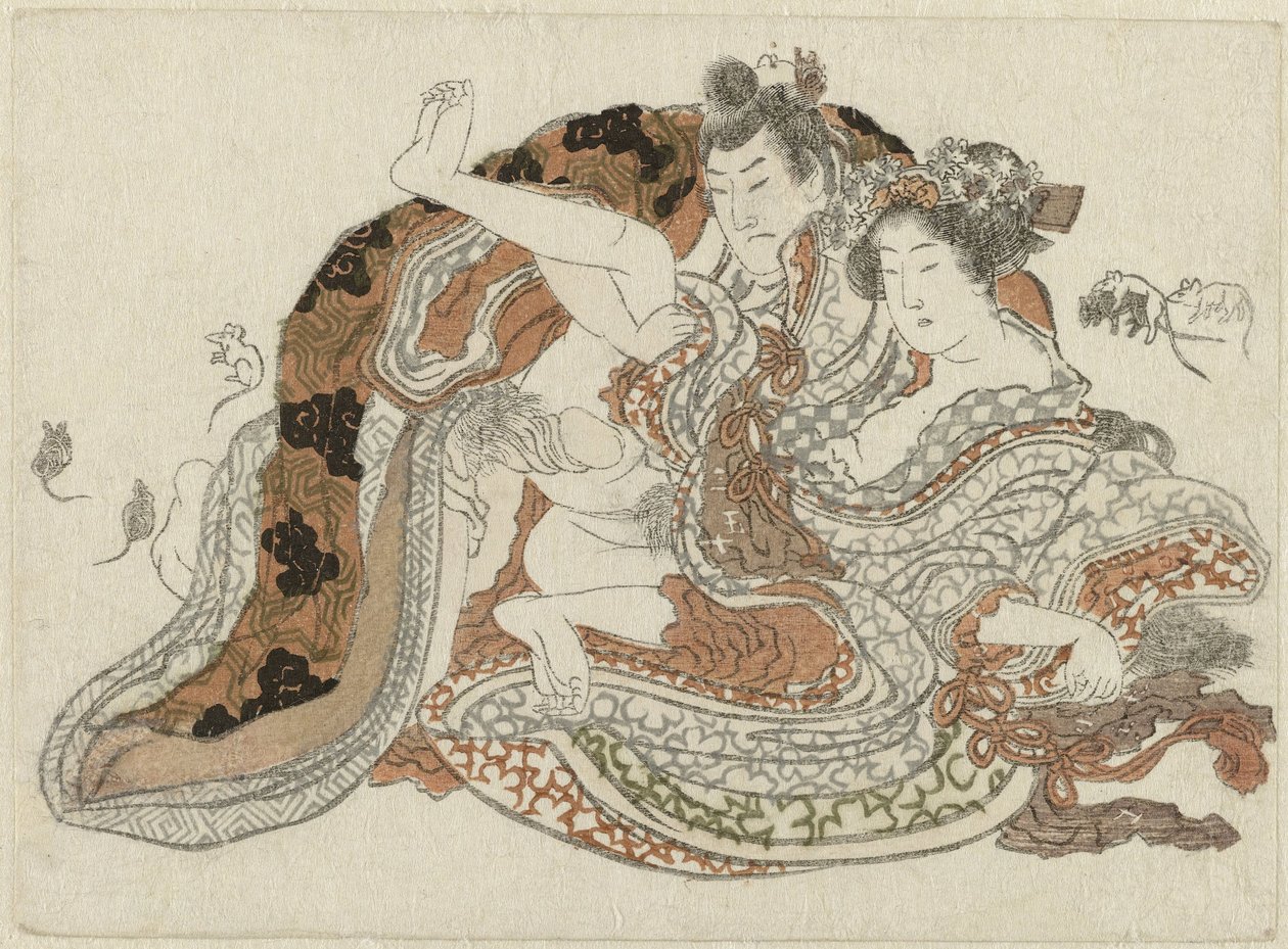Liefdespaar en ratten door Katsushika Hokusai (possibly)