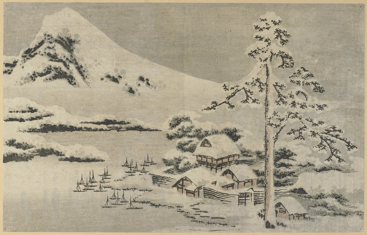 Kustdorp in de sneeuw door Katsushika Hokusai