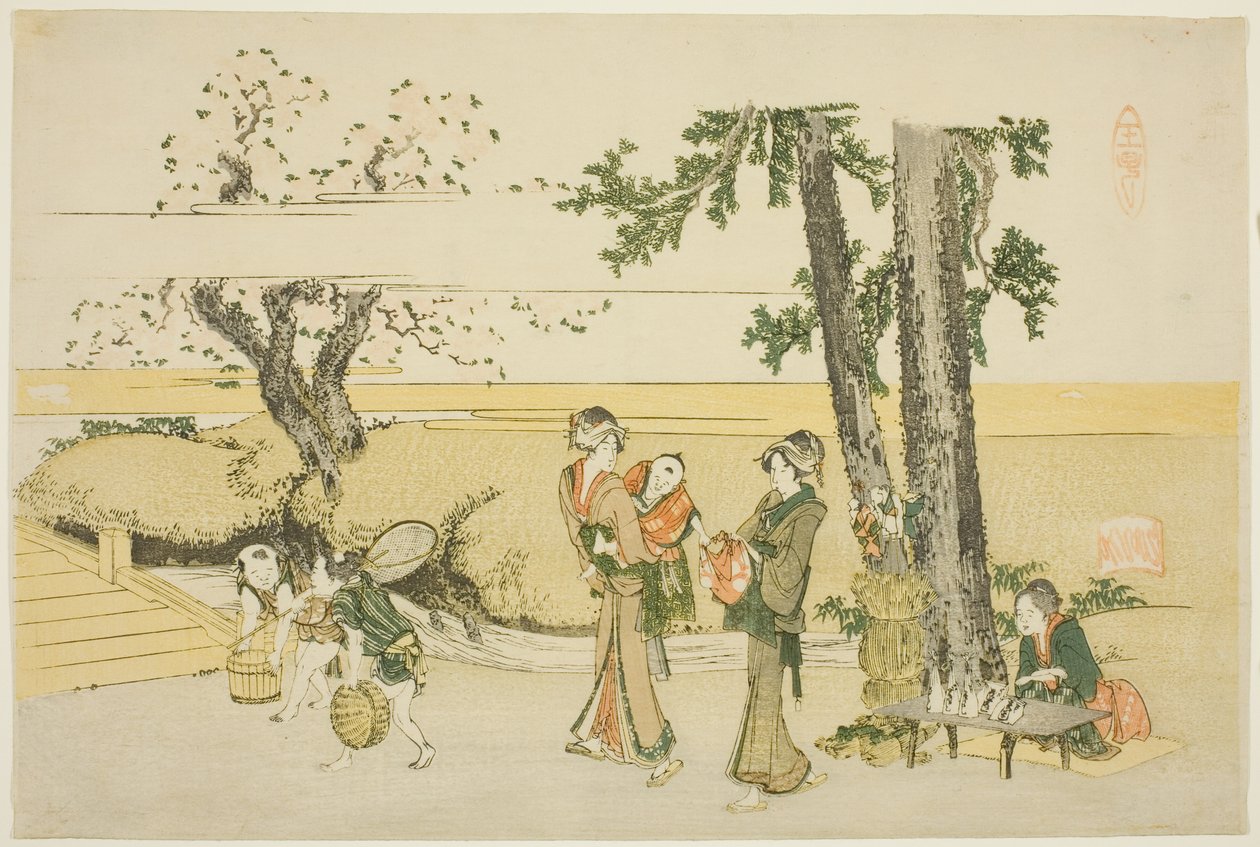 Een tafereel langs de weg (Oji) door Katsushika Hokusai