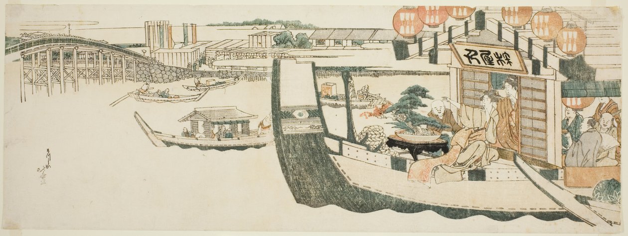 Boottochten op de Sumida-rivier door Katsushika Hokusai