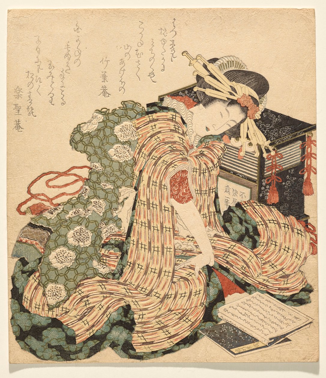 Courtisane rustend met een kopie van door Katsushika Hokusai