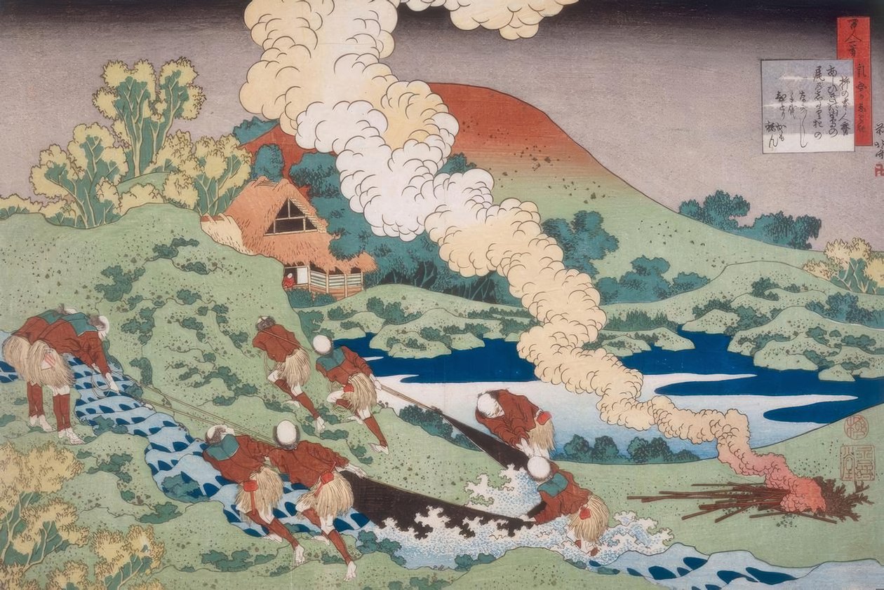 Vissers halen een net binnen door Katsushika Hokusai