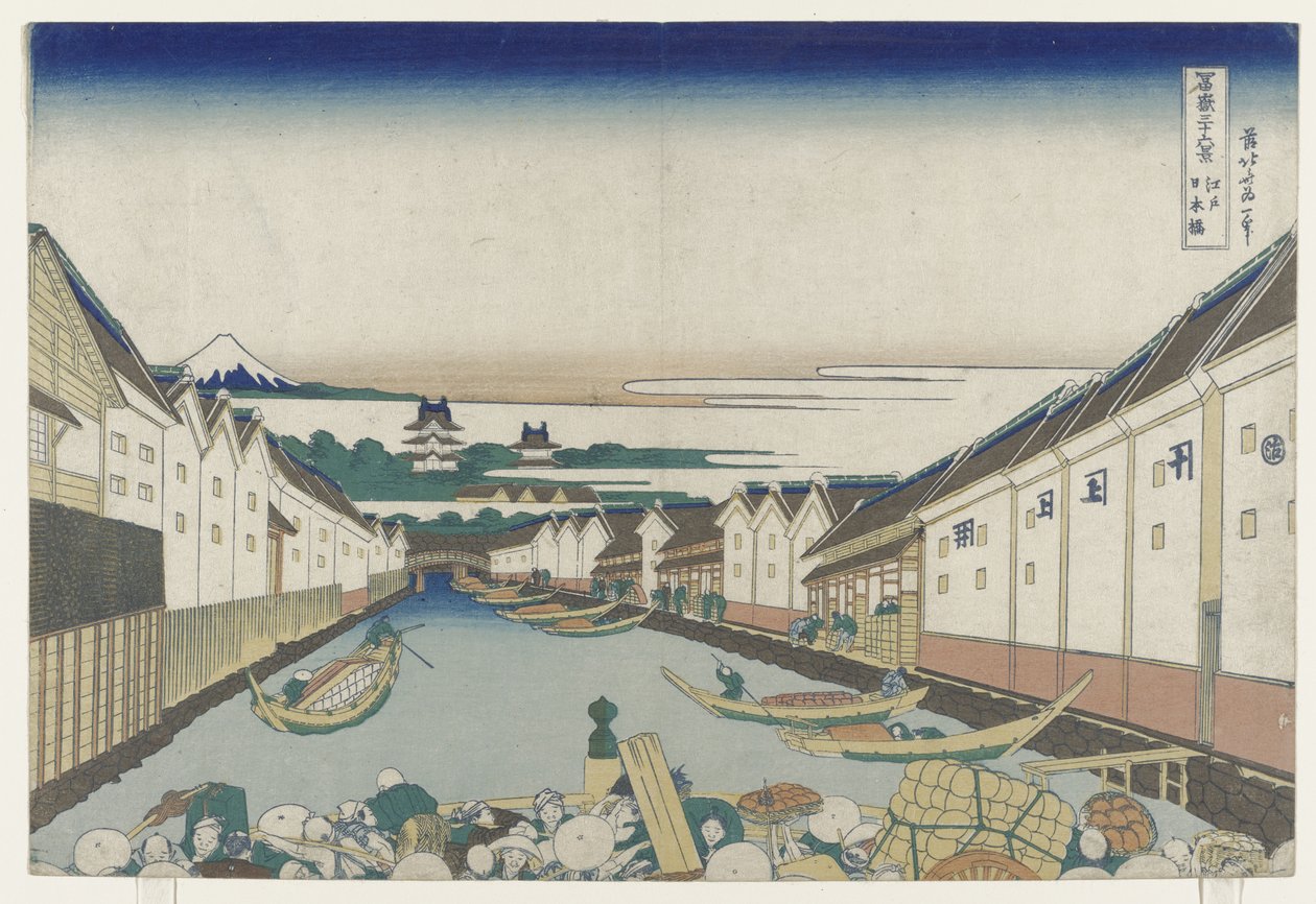 Nihonbashi Brug in Edo, 1830-33 door Katsushika Hokusai