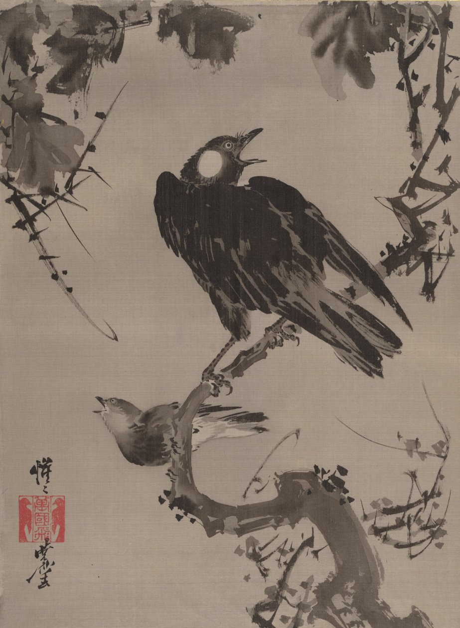 Spreeuwen op een Tak, ca. 1887 door Kawanabe Kyosai