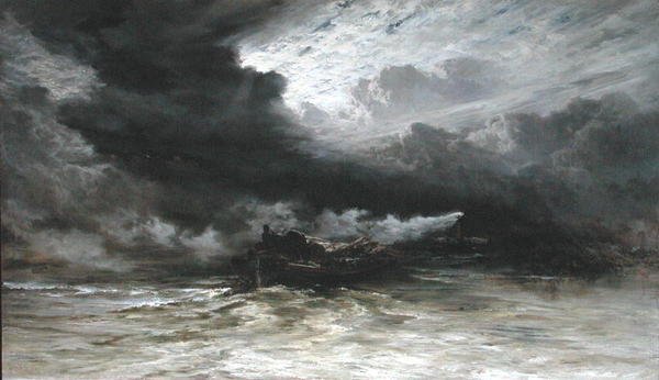 Sleepboot en houtvlot door Keeley Halswelle