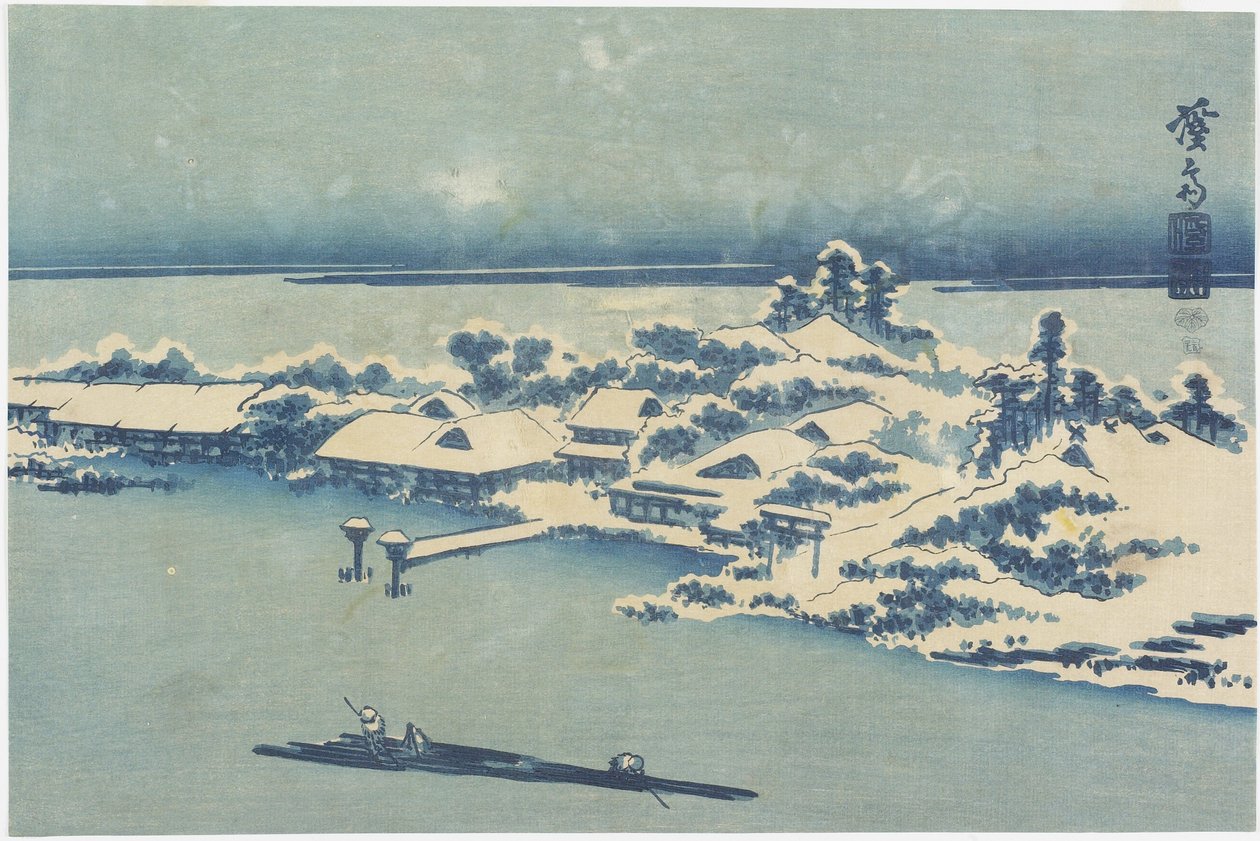 Eilanddorp in de sneeuw, ca. 1824-1848 door Keisai Eisen