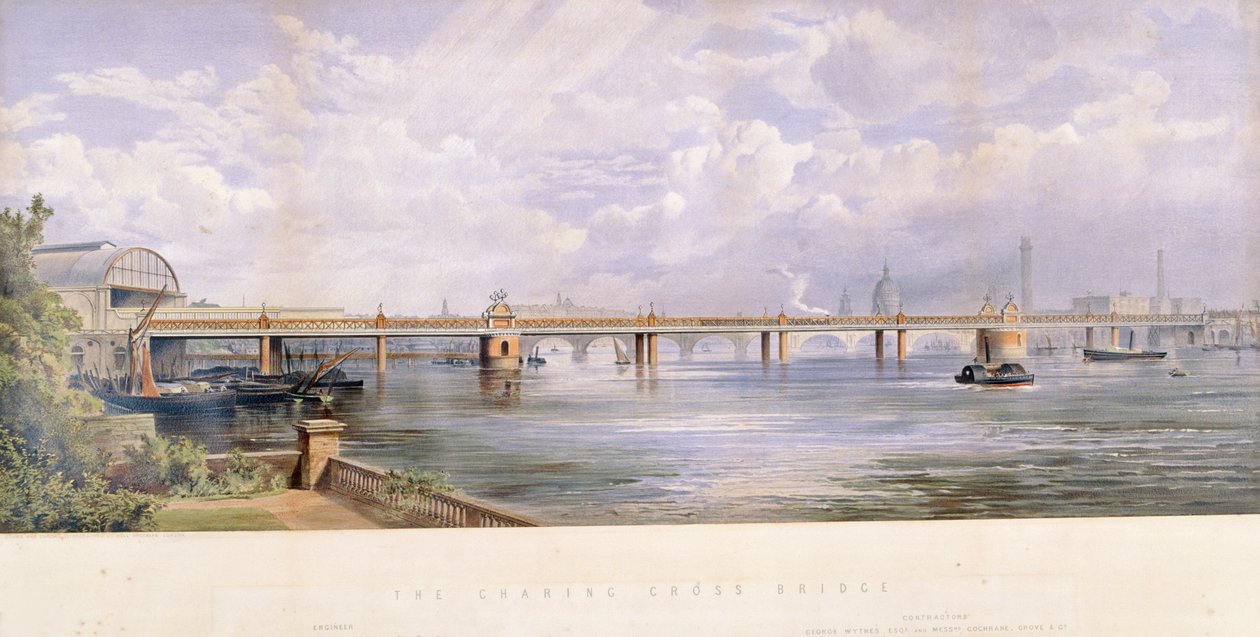Hungerford Bridge, Charing Cross, Londen, 1863 door Kell Brothers