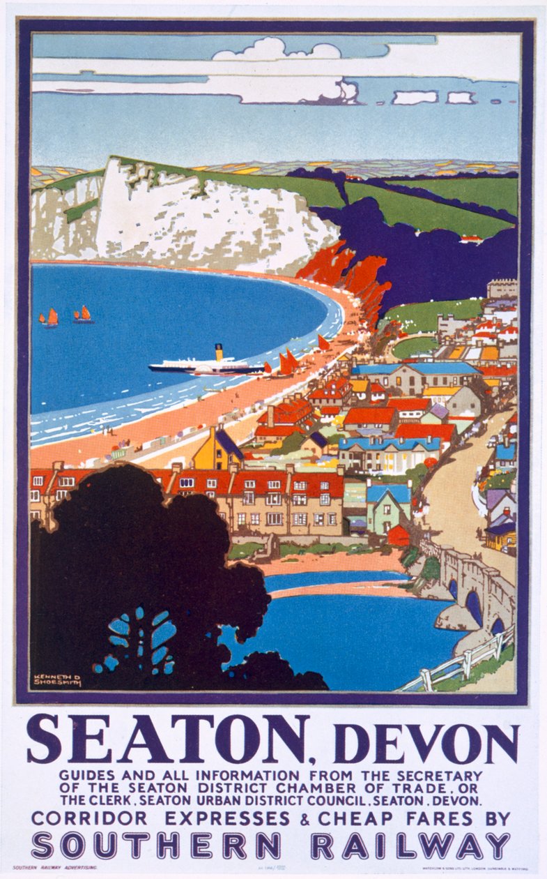 Seaton, Devon, poster ter promotie van Southern Railway door Kenneth Shoesmith