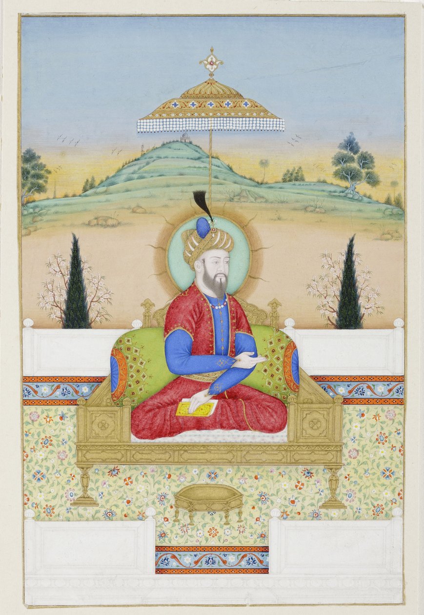Babur op de troon door Khair Ullah