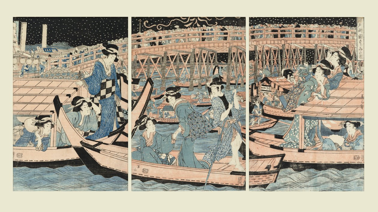 Afkoelen bij de Ryogoku-brug door Kikugawa Eizan