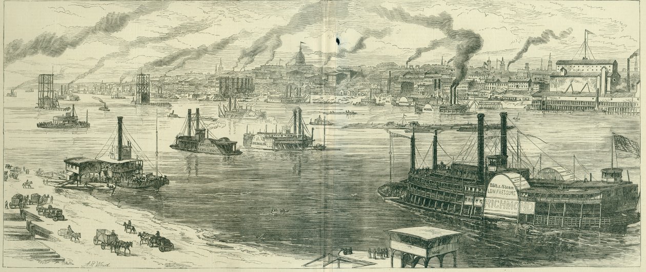 Een algemeen uitzicht op de stad vanuit het oosten. St. Louis door Kilburn after A.R. Waud