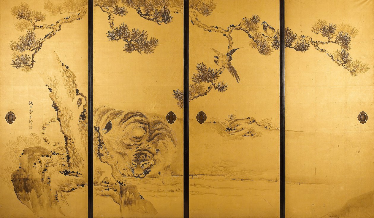 Fusuma- Tijgers en Draak door Kishi Ganku