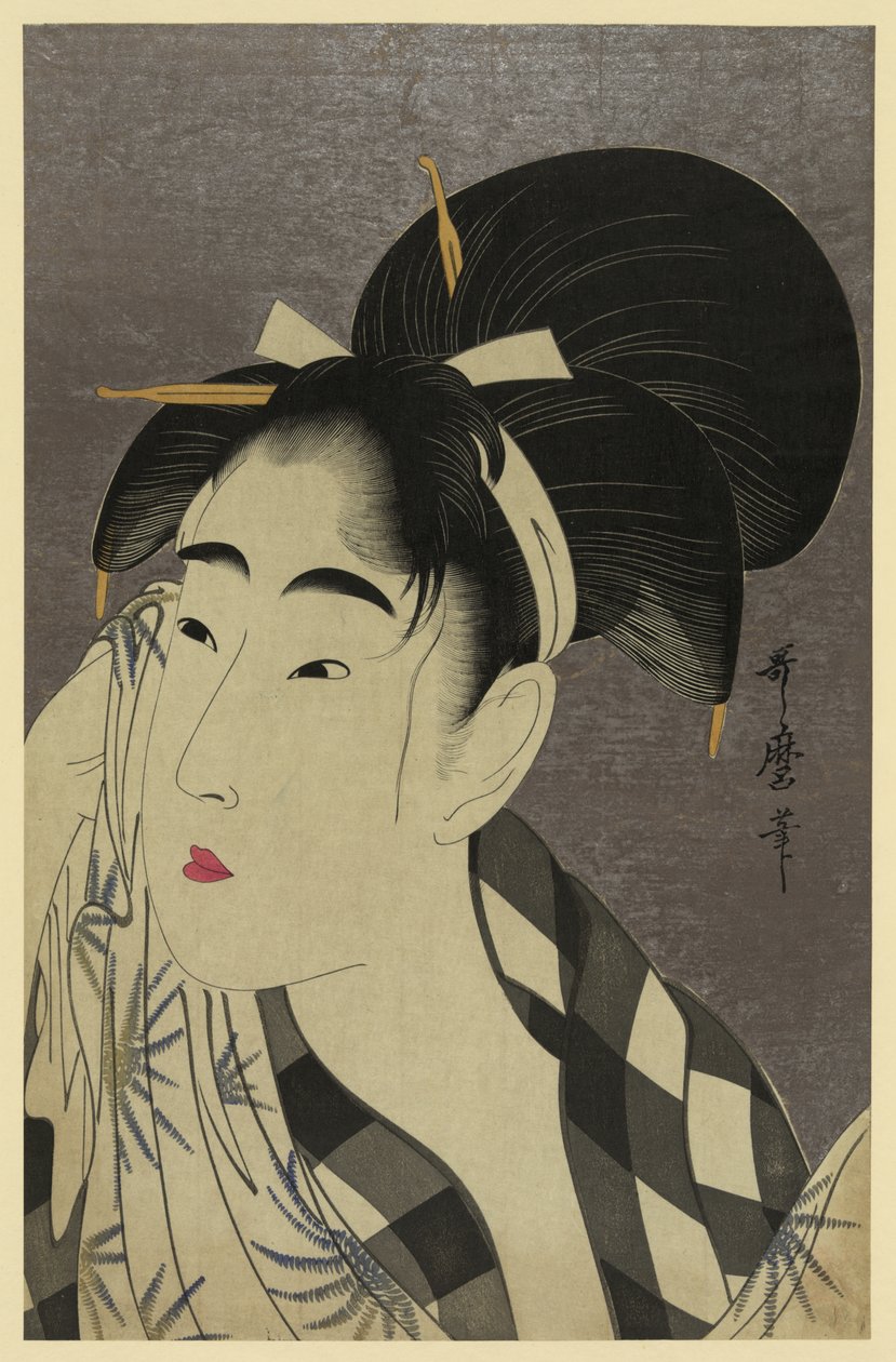 Ase o fuku onna door Kitagawa Utamaro