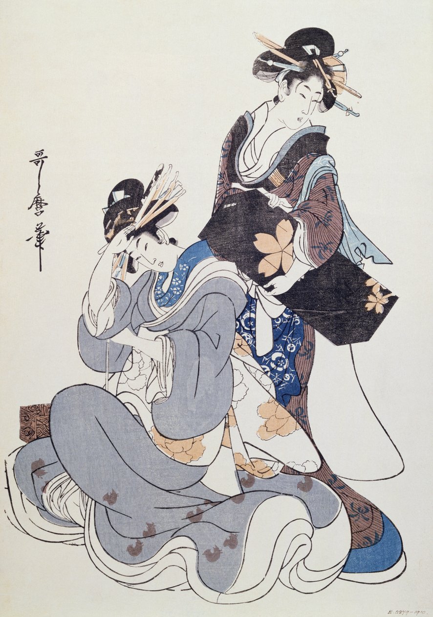 Twee vrouwelijke figuren door Kitagawa Utamaro