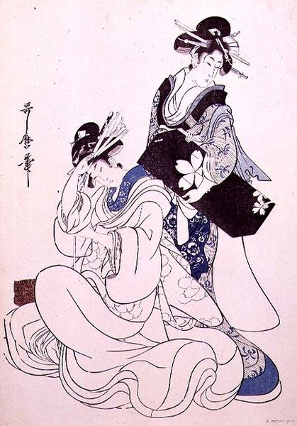 Twee vrouwelijke figuren door Kitagawa Utamaro