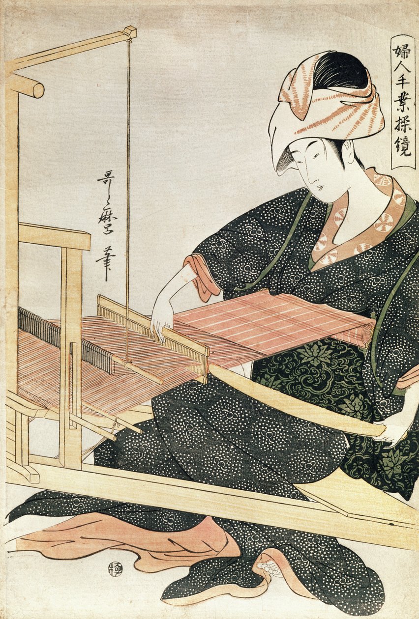 Vrouw aan het weven door Kitagawa Utamaro