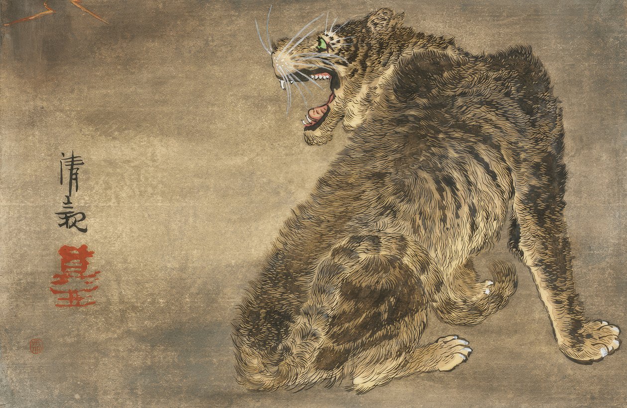 Tijger en bliksem door Kiyochika Kobayashi